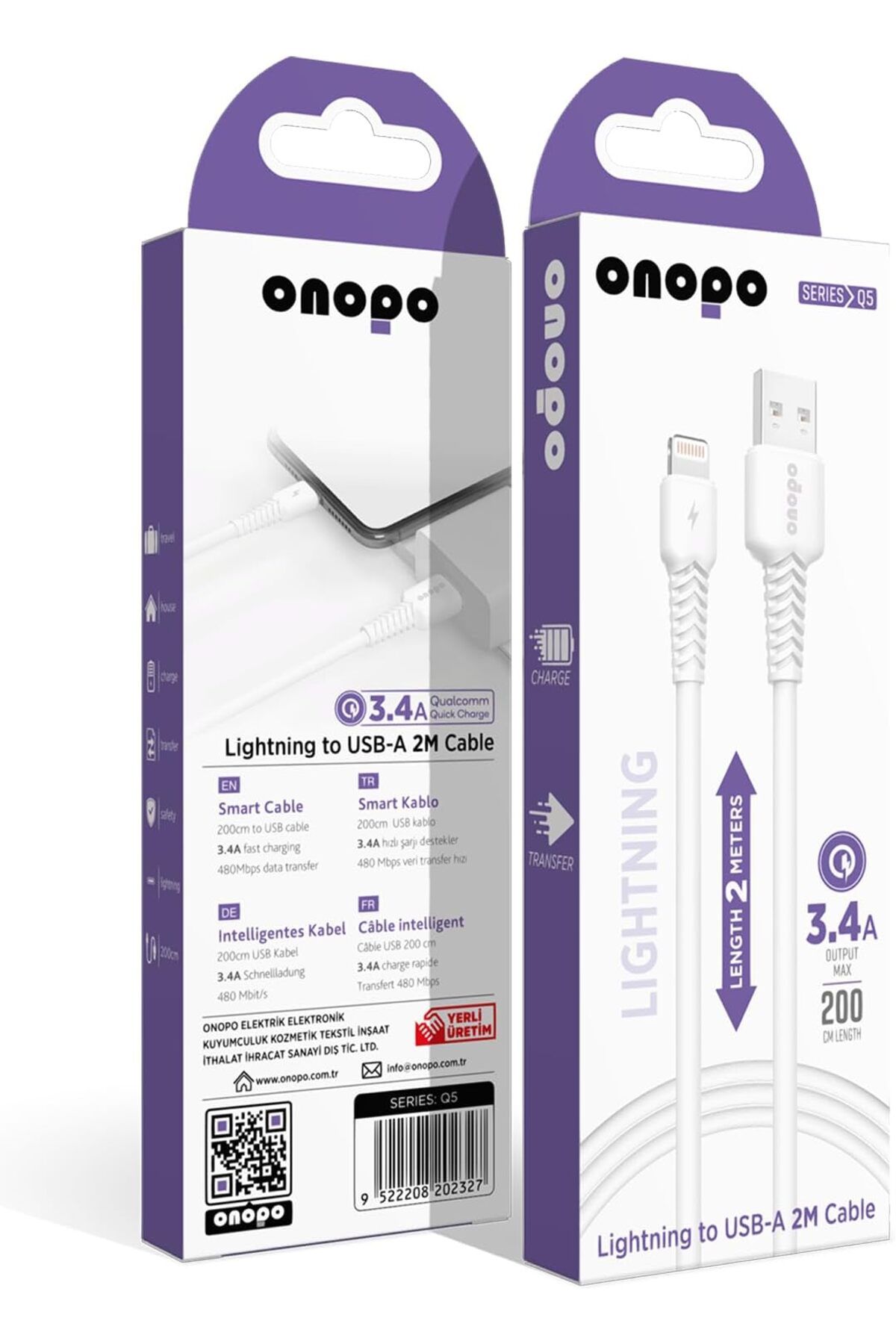STOREMAX Q5 Lightning to USB Kablo – 3.4A Hızlı Şarj ve Data Kablosu (2 Metre) TrendBazaar 1057563