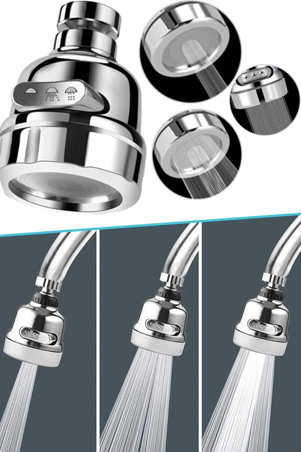 STOREMAX ELZ Krom 3 Fonksiyonlu Mutfak Lavabo Başlığı 360 Derece Dönen Tasarruflu Musluk Başlığı 141