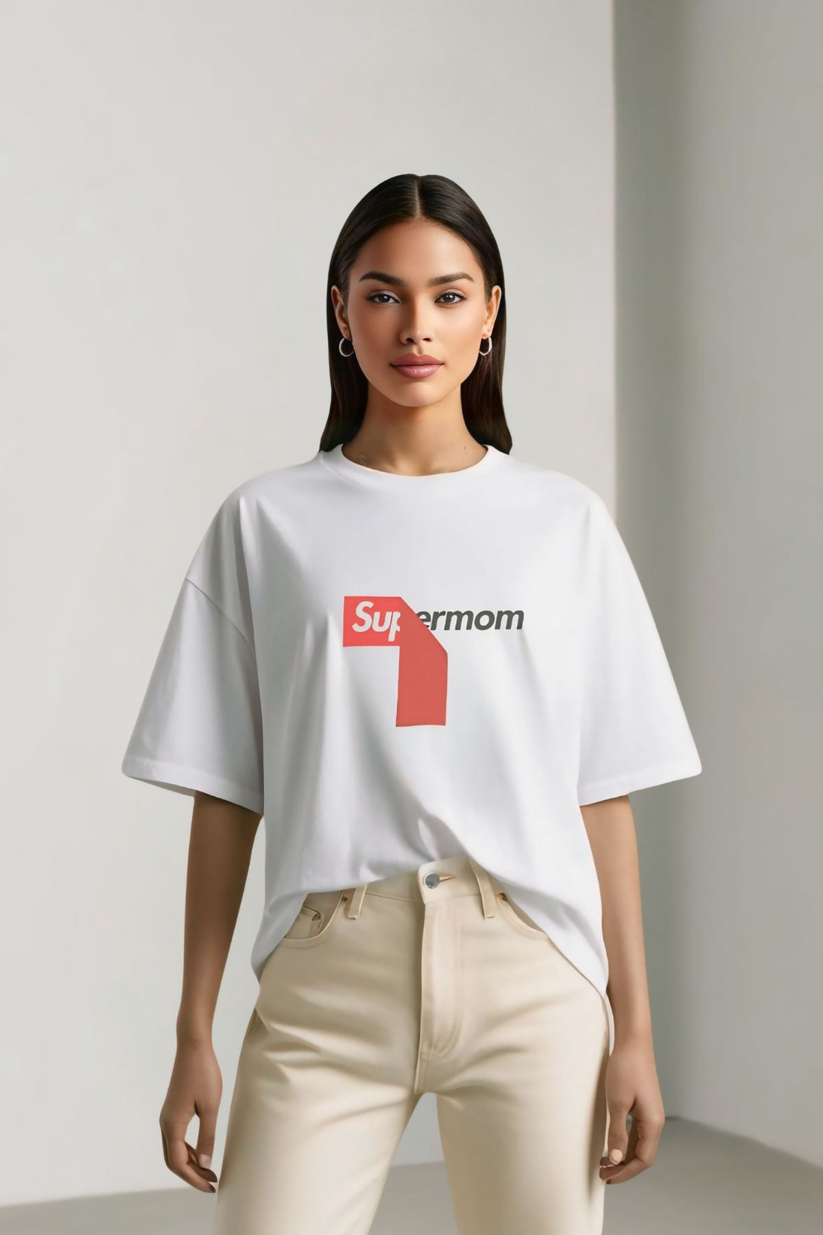 Butik Supermom Baskılı Tasarım Pamuklu Oversize T-shirt