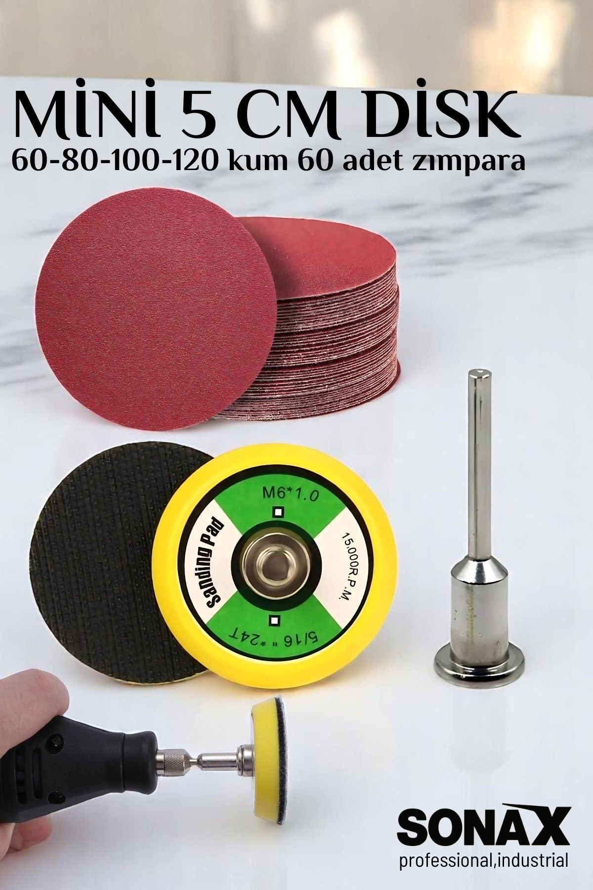Transformacion Pimli Mini Cırt Zımpara Taban Seti Gravür Ve Matkap Uyumlu 5 cm 60 Adet Zımparalı Set 721757