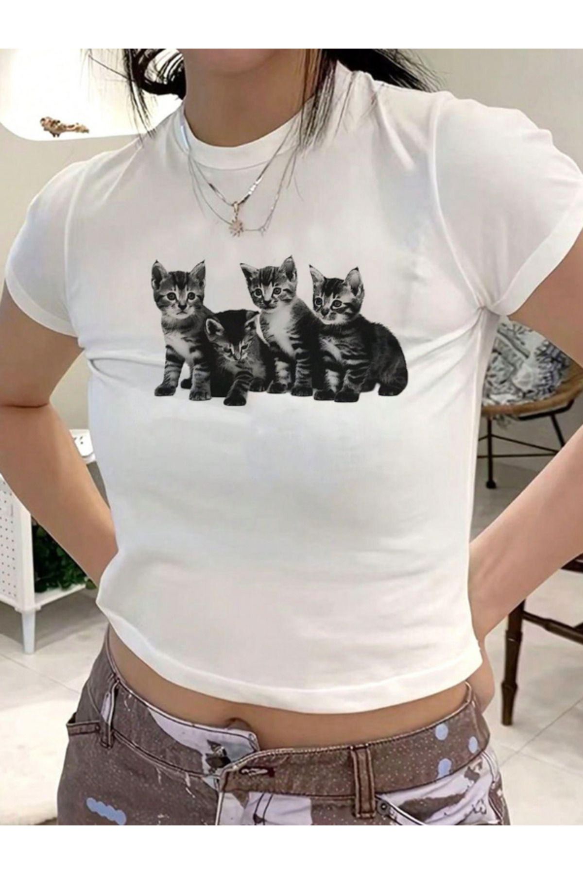 DEEFWEAR DREICH CATS BASKILI BEYAZ CROP