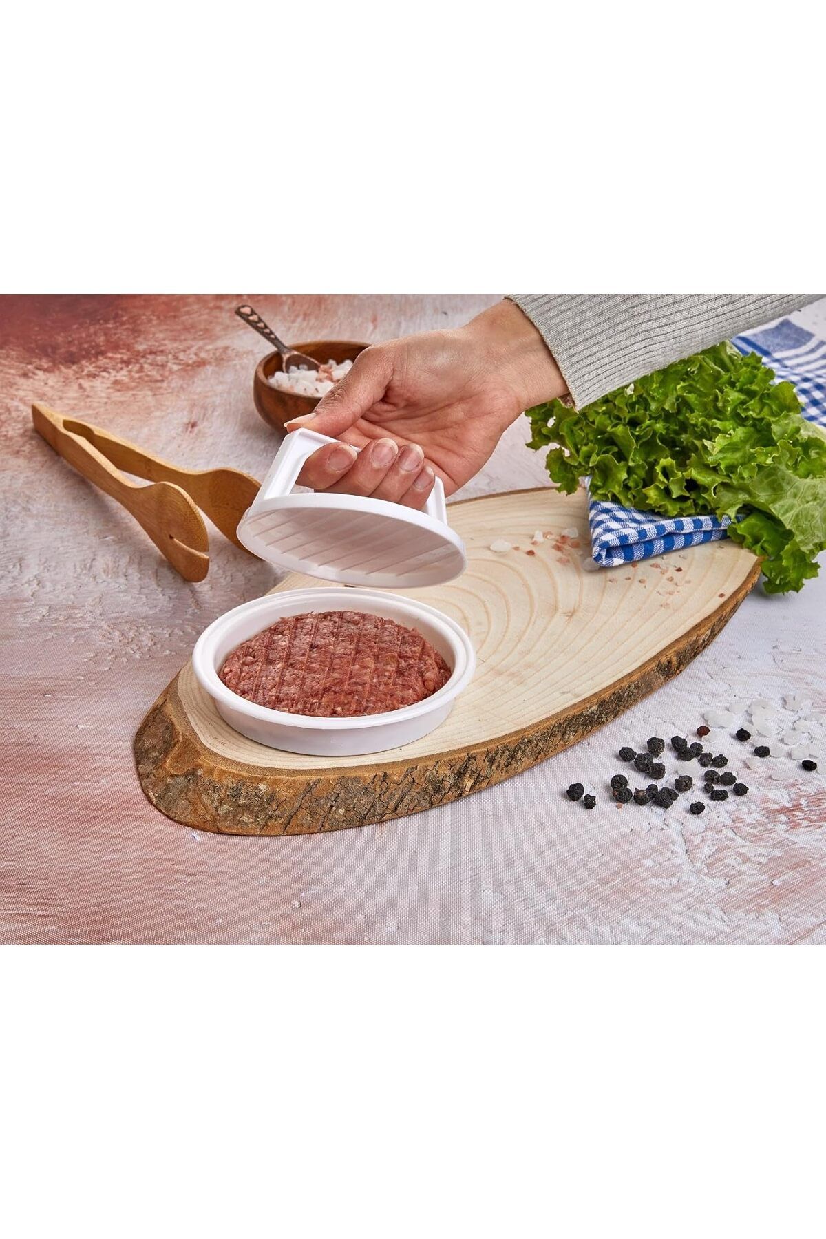 Mu Art Ahşap Mrt Hamburger ve Köfte Kalıbı Şekillendirici Pratik Köfte Yapma Aparatı Ve Şekilli Patates Di