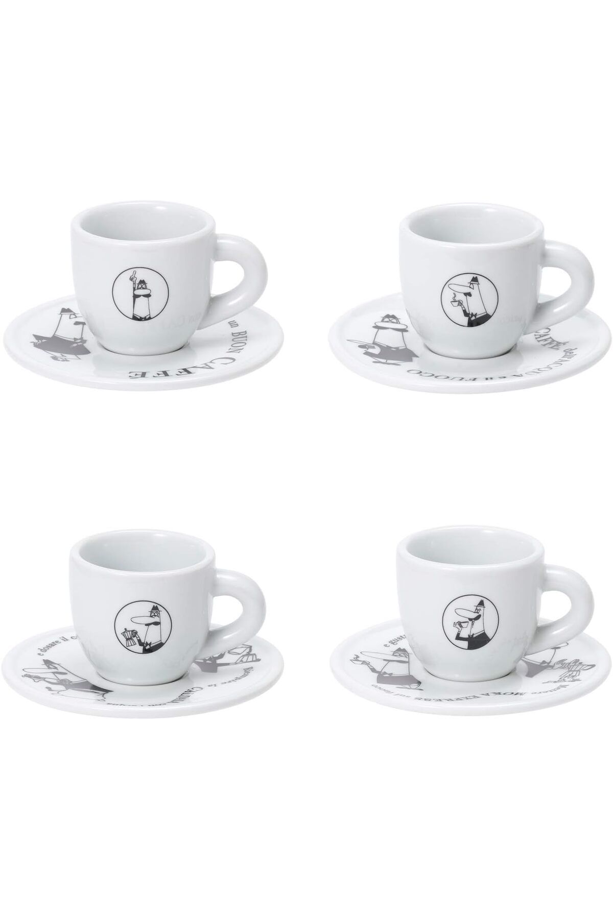 LUXE - 4'lü Espresso Fincan Seti - Carousel - Siyah Beyaz Karma Renk - Porselen LXSHP 1055529