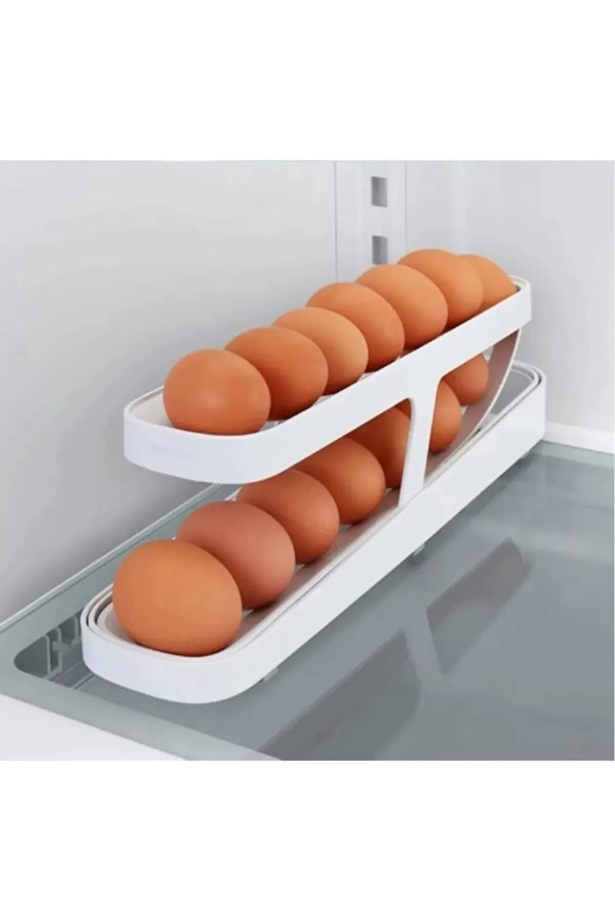LUXE 2 Katlı Otomatik Buzdolabı Yumurta Standı Yumurtalık Rafı Saklama Kabı Buzdolabı Organizer L