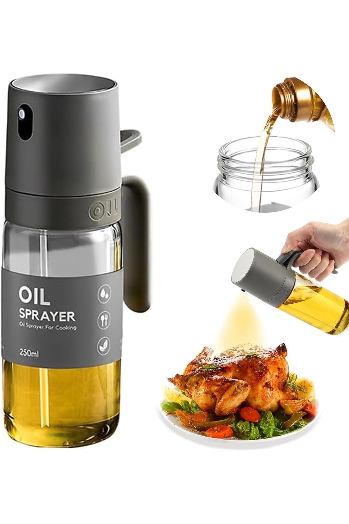 Mu Art Ahşap Mrt Yemek yağı için yağ püskürtücü, 250 ml yağ püskürtme şişesi, cam, zeytinyağı spre