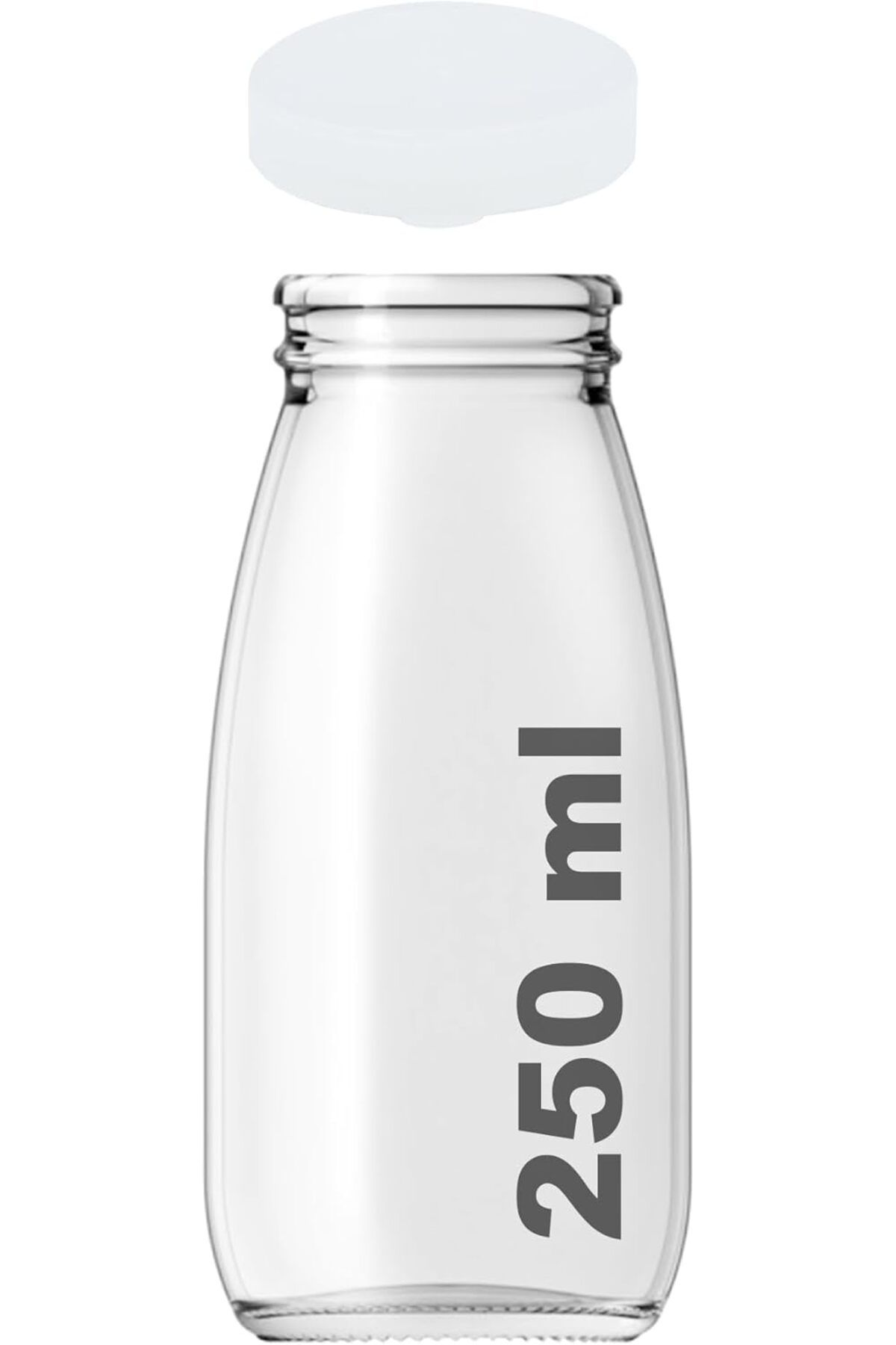 LUXE 250 ml Şeffaf Süt, Ayran, Limonata, Meşrubat Şişesi 250 Cc Plastik Kapaklı Boş Cam Şişe 2