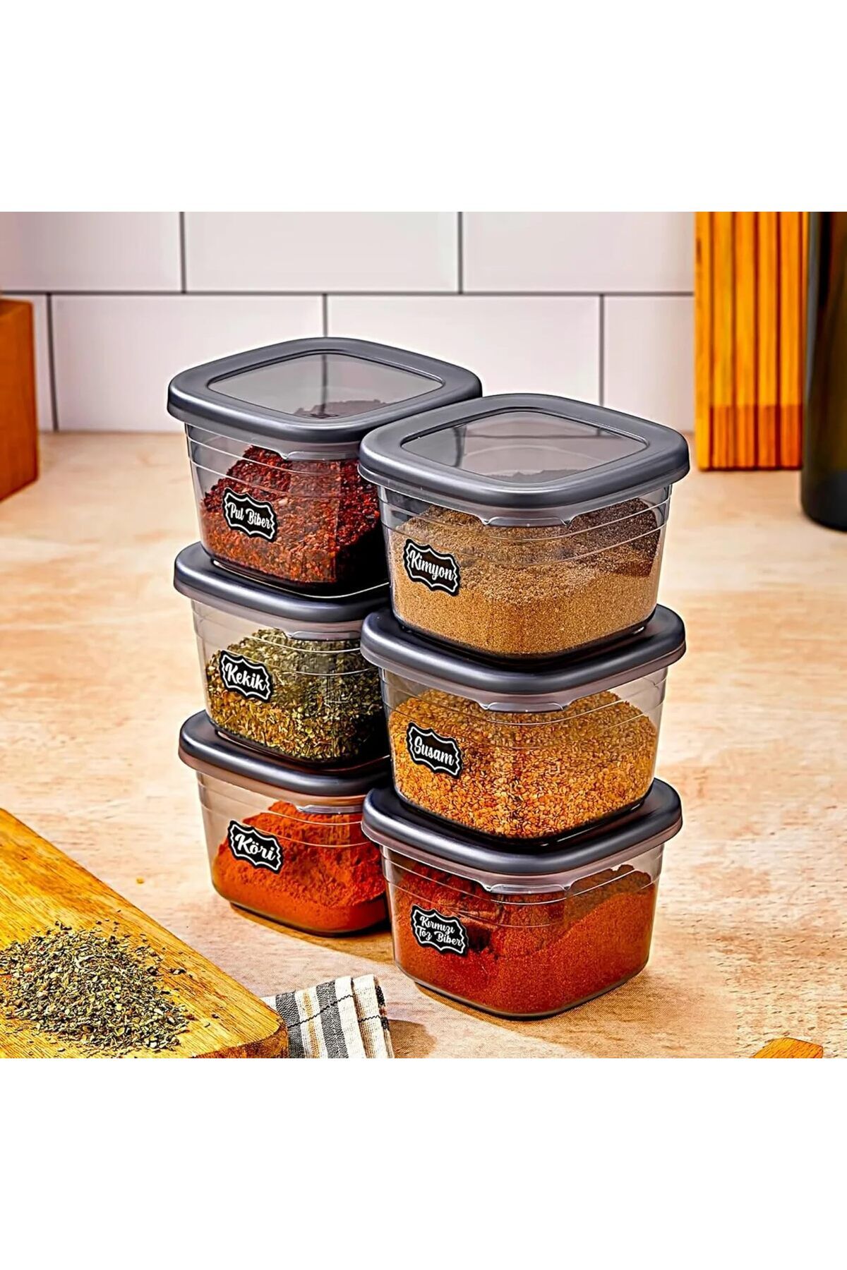 STOREMAX SRT Adet Square Antrasit Etiketli Baharatlık Takımı - 550 ml - 6'lı Kare 0.55 Lt FxYM 1126906