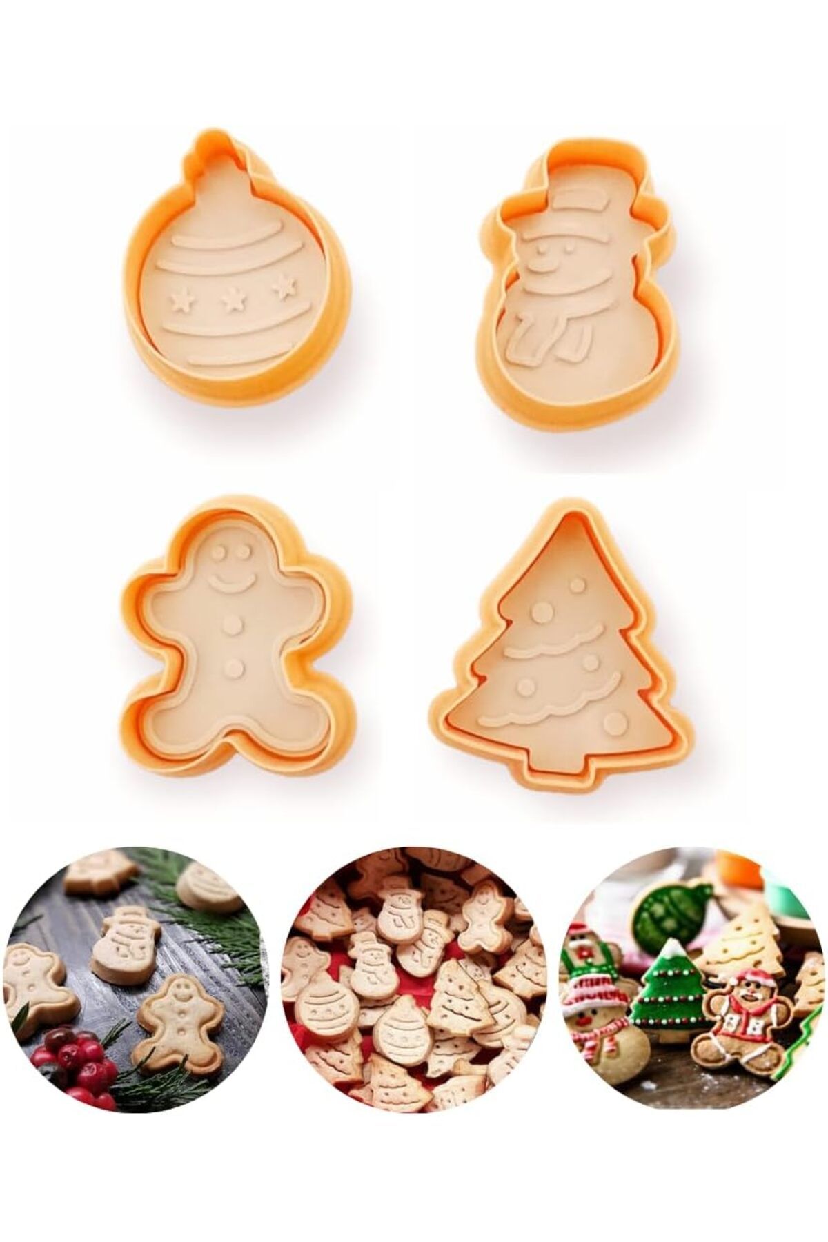 STOREMAX SRT Şekilli Adam Çam Ağacı Basmalı Kurabiye Kalıbı Gingerbread Man Desenli Şeker Hamuru Kesi
