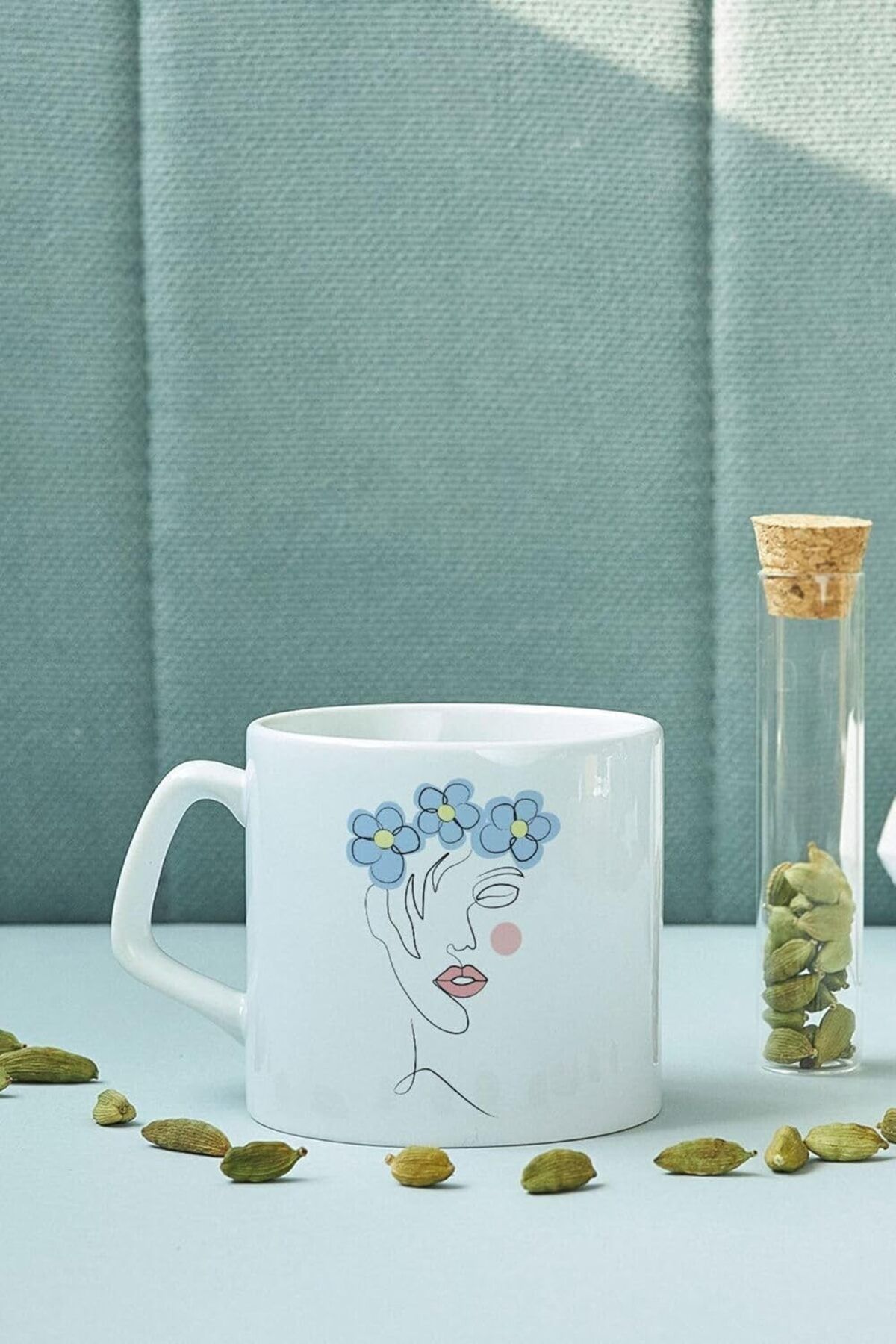 STOREMAX ELZ Line Art Çiçekli Kadın Tasarımlı Porselen Kahve Kupası Porselen Kupa Bardak FRNTR 1127478