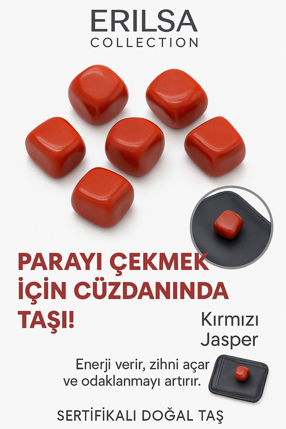 Erilsa Sertifikalı Cüzdan Boy Kırmızı Jasper Taşı Kütle - Güçlü Bir Duruş ve Kararlılık Kazandırır