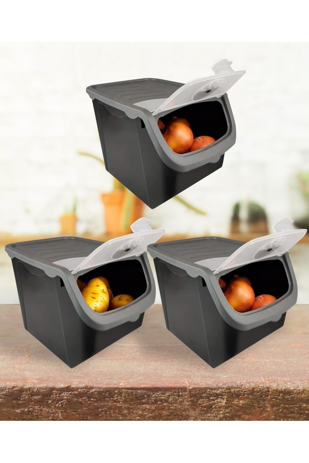STOREMAX ELZ Coral 3'lü Soğan Patates Saklama Kabı 12 Litre - Gri FRNTR 1127478