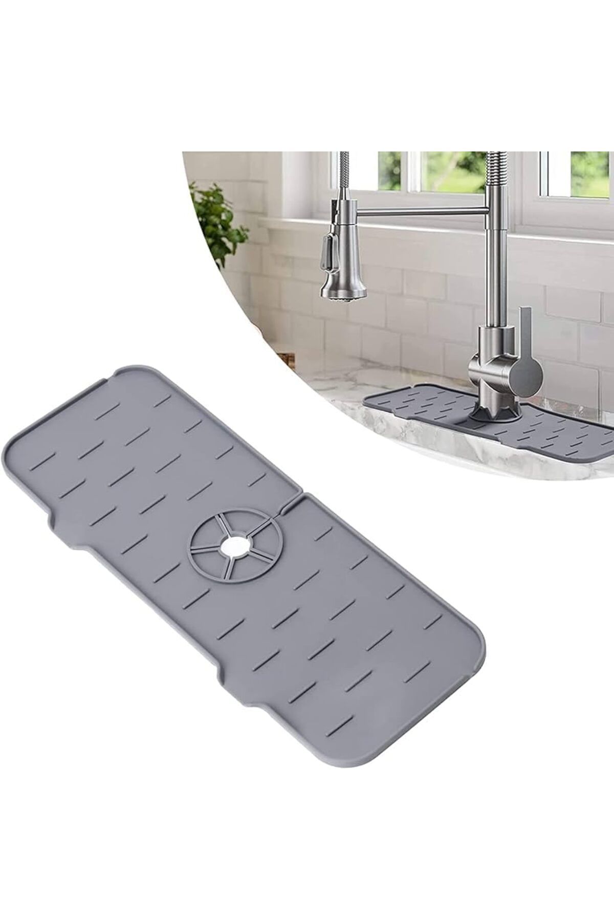 LUXE Mutfak Lavabo Sıçrama Koruyucu - Silikon Musluk Sapı Damlama Tutucu Tepsi, Bulaşık Deterjanı