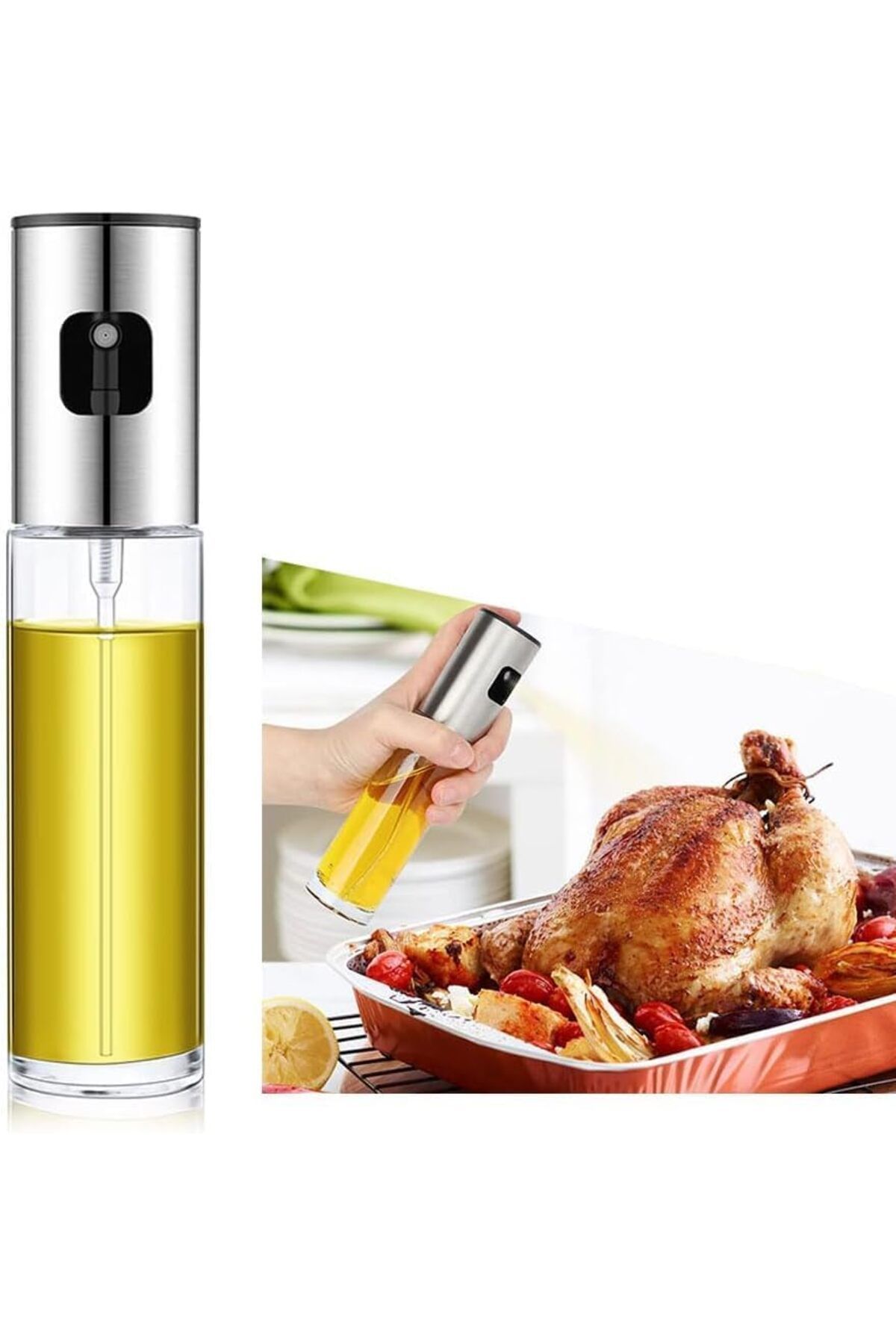 Mu Art Ahşap Mrt Sprey Yağdanlık Cam Şişe Yağ Püskürtücü 100 ml Airfryer Kızartma Izgara Salata İçin