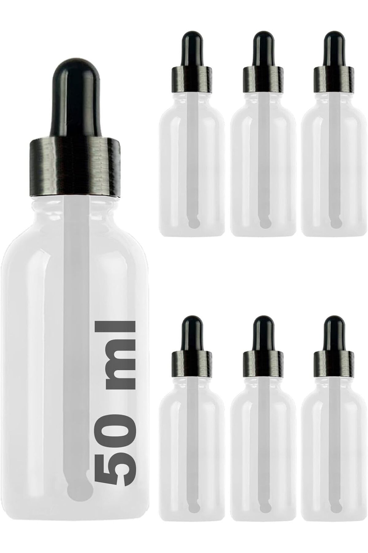 Mu Art Ahşap Mrt 50 ml Metal Kapaklı Damlalık Dropper Şişesi Serum 50 cc Cam Şişe 6 Adet (Siyah Kapak, Şef