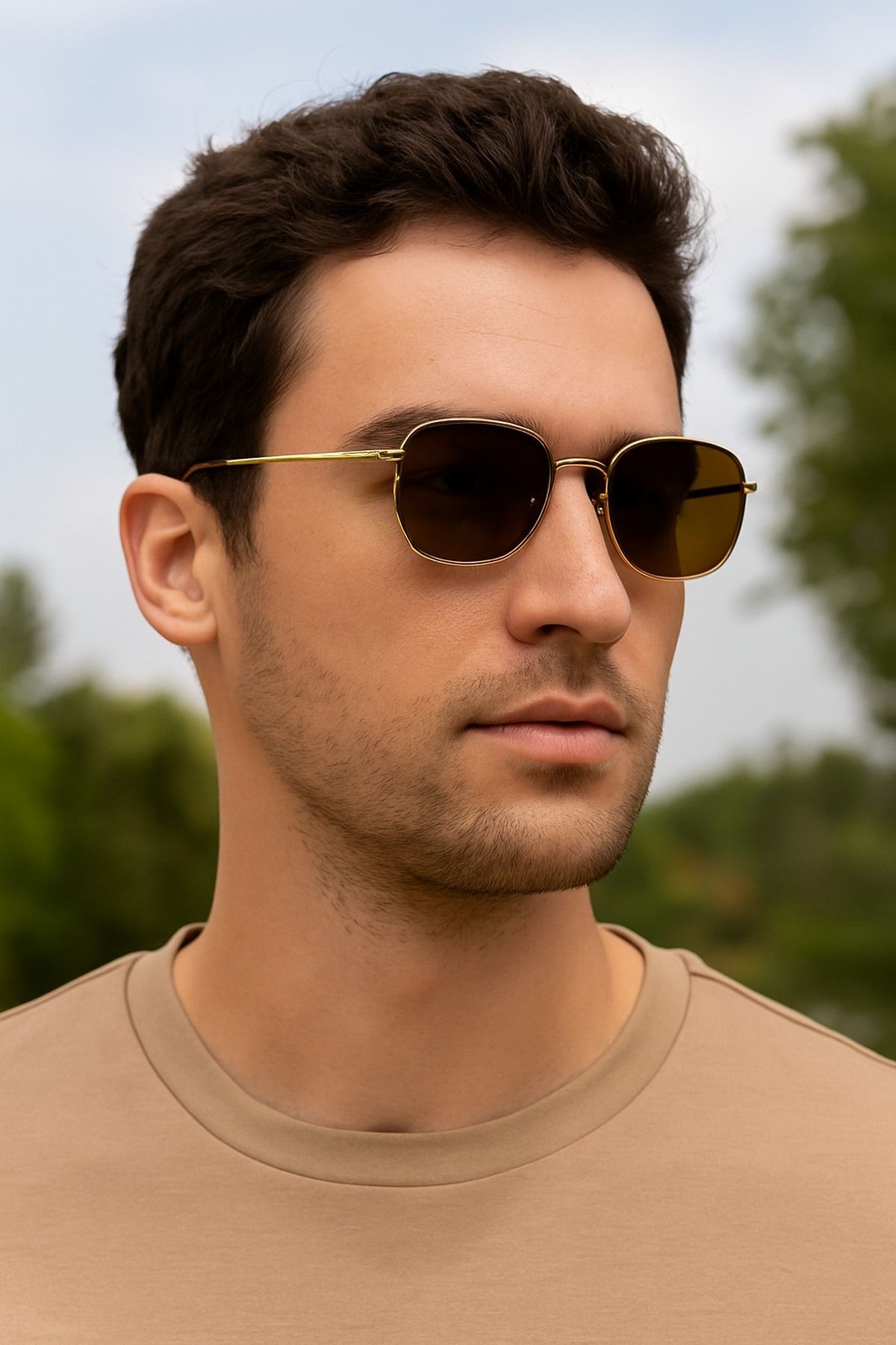 Daniel Klein Yeni Sezon Altın Metal Çerçeveli Kahverengi Cam Polarize Unisex Güneş Gözlüğü