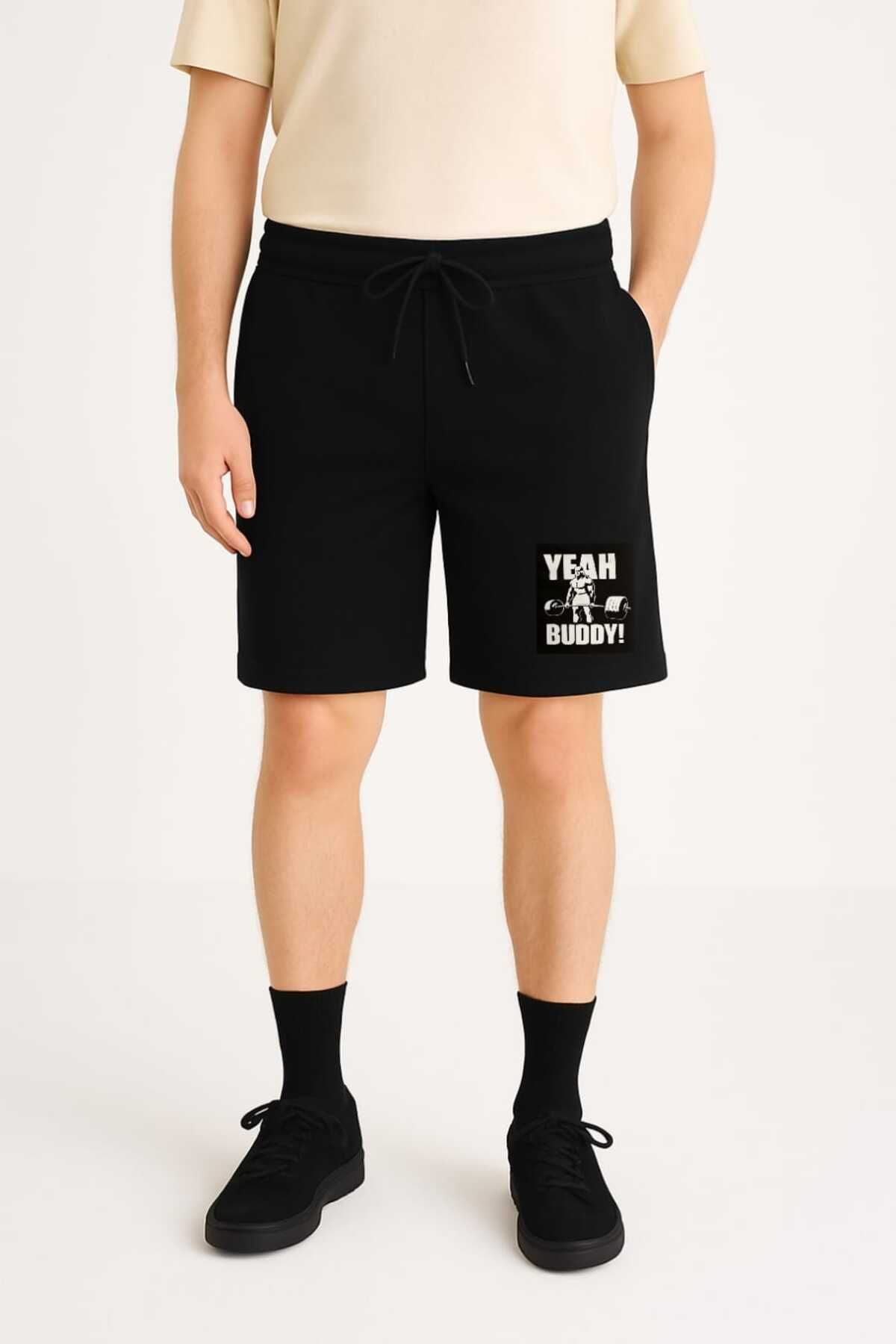 MODA İLEMA "Yeah Buddy!" Erkek Spor Şort – Vücut Geliştirme Temalı (S-7XL)