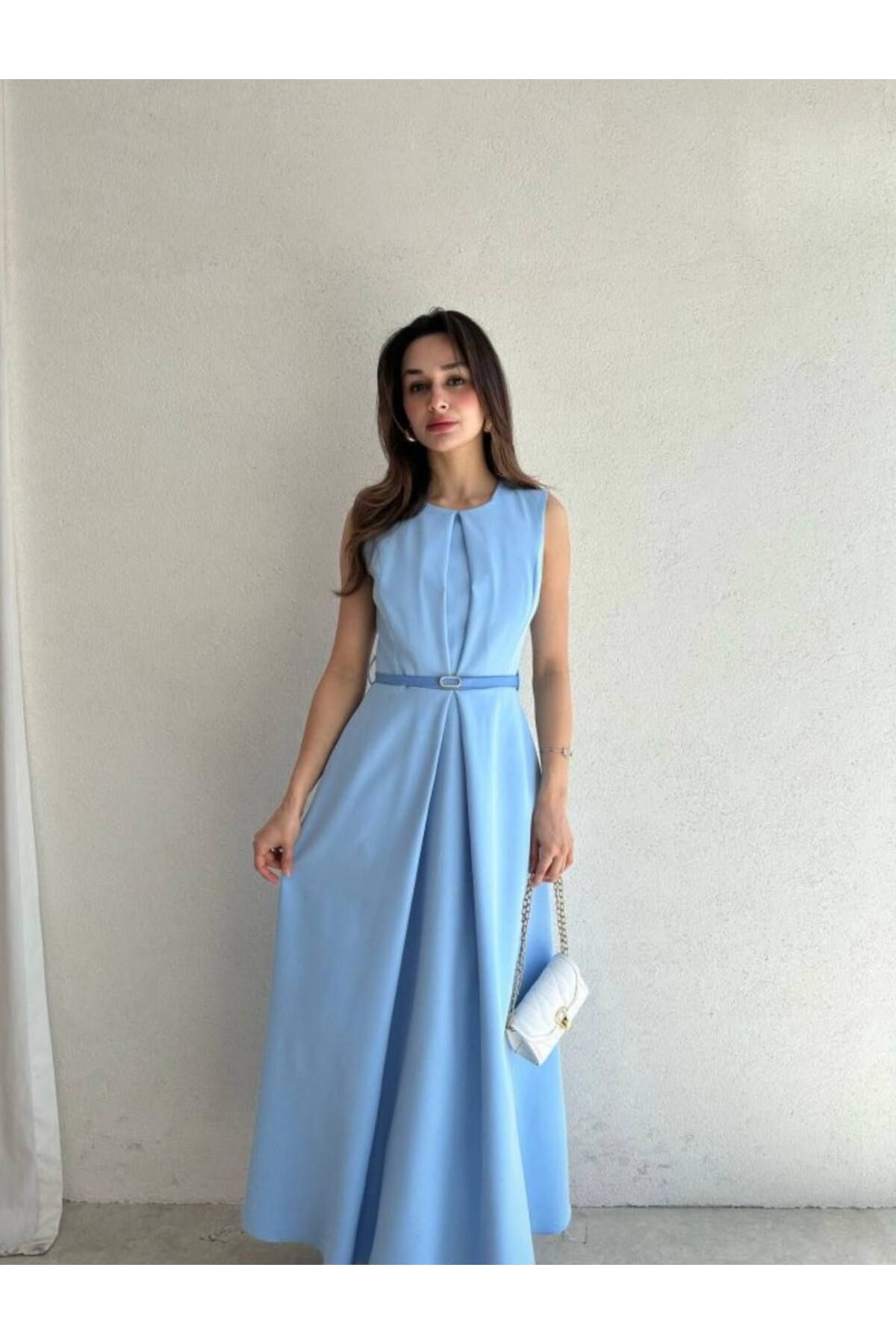 Monapera Kolsuz Kemerli Tasarım Maxi Boy Elbise