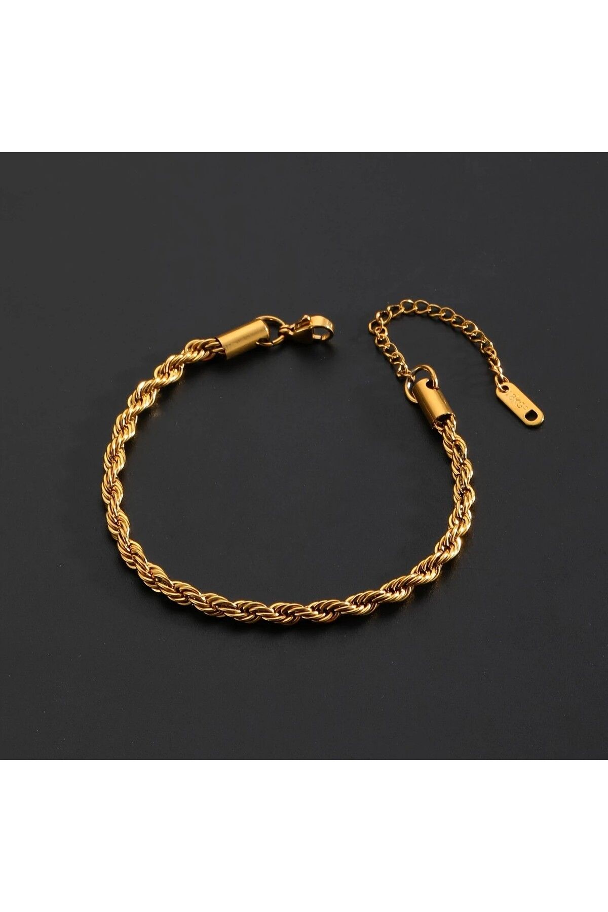 Tasarım Çelik Bileklik İnce Burgu Zincir Model 4 Mm Kalınlık 18 Cm Uzunluk 5 Cm Ek Altın Sarısı Gold