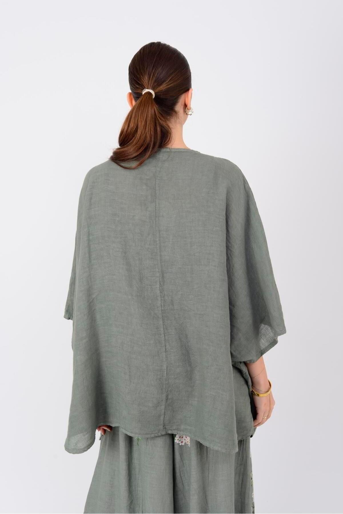 EREN STYLE-Bohemian Double Breasted Single Button Linen Blouse 5
