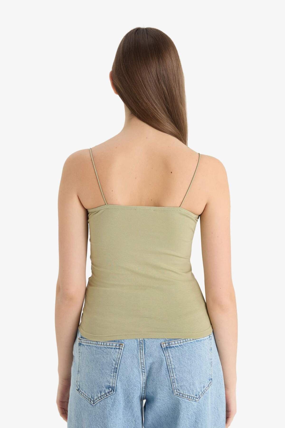 DeFacto-Fitted Square Collar Basic Plain Strap Undershirt F5196Ax25Sm 6