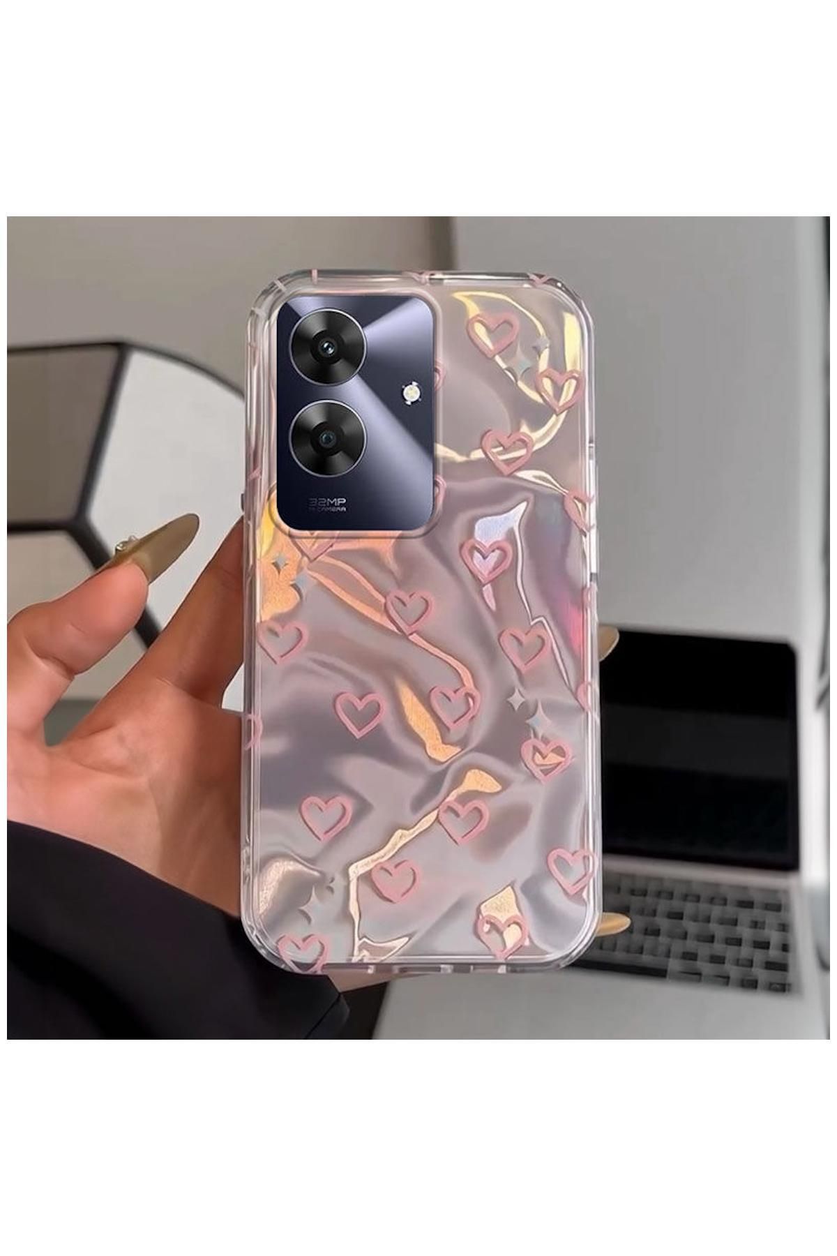 Zebana Realme Note 60 Uyumlu Kılıf Zebana Pink Heart Silikon Kılıf Pembe