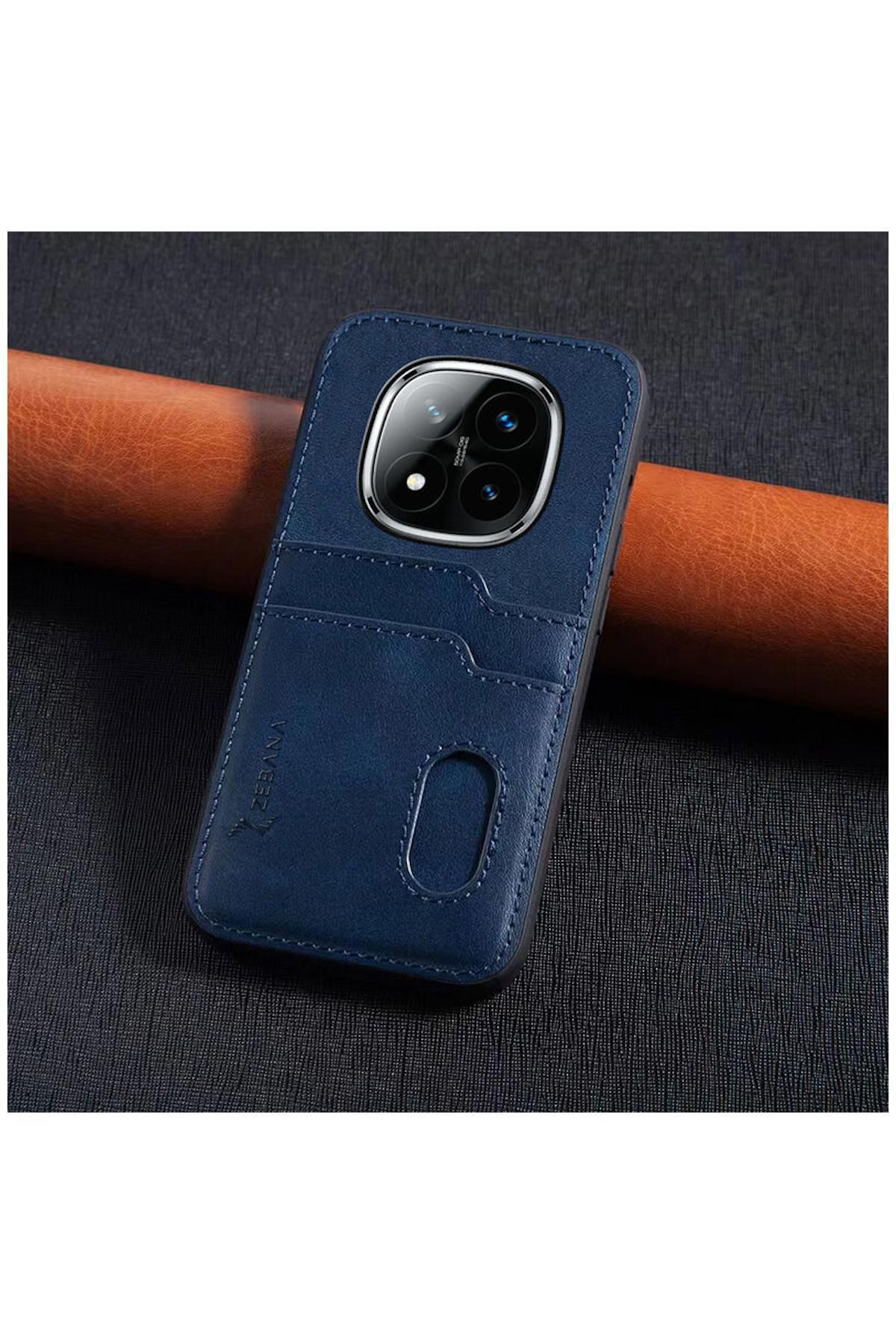 Zebana Xiaomi Poco X7 Uyumlu Kılıf Zebana Kartlıklı Lüx Deri Kılıf Lacivert