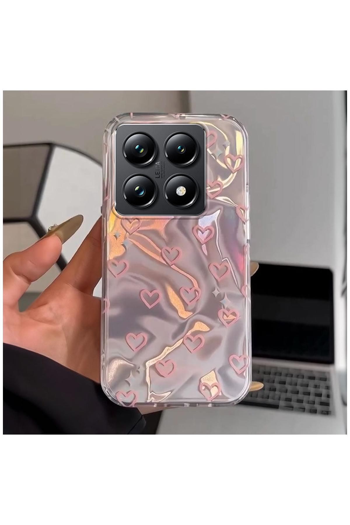 Pro Aksesuar Xiaomi Mi 14T Pro Uyumlu Kılıf Kalp Desenli Silikon Kılıf Pembe