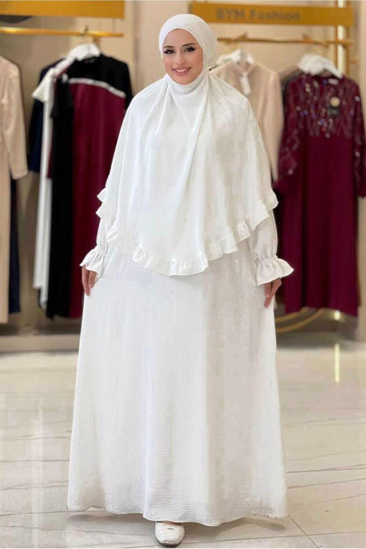 TRENDTESETTÜR KADIN Ekru FIRFIRLI NAMAZ ELBİSESİ T 4306