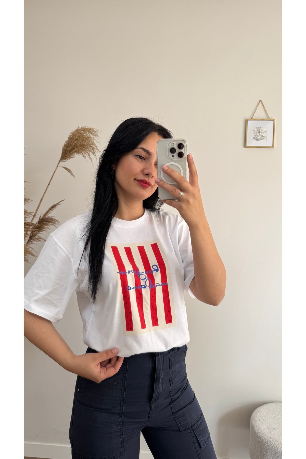 DUSOHOME Renkli Baskılı Bisiklet Yaka Marka T-shirt