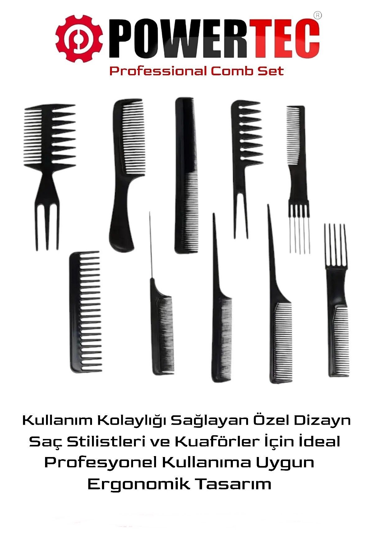 POWERTEC Profesyonel Kuaför Tarağı 10'lu Set – Berber Ve Saç Kesim Tarağı