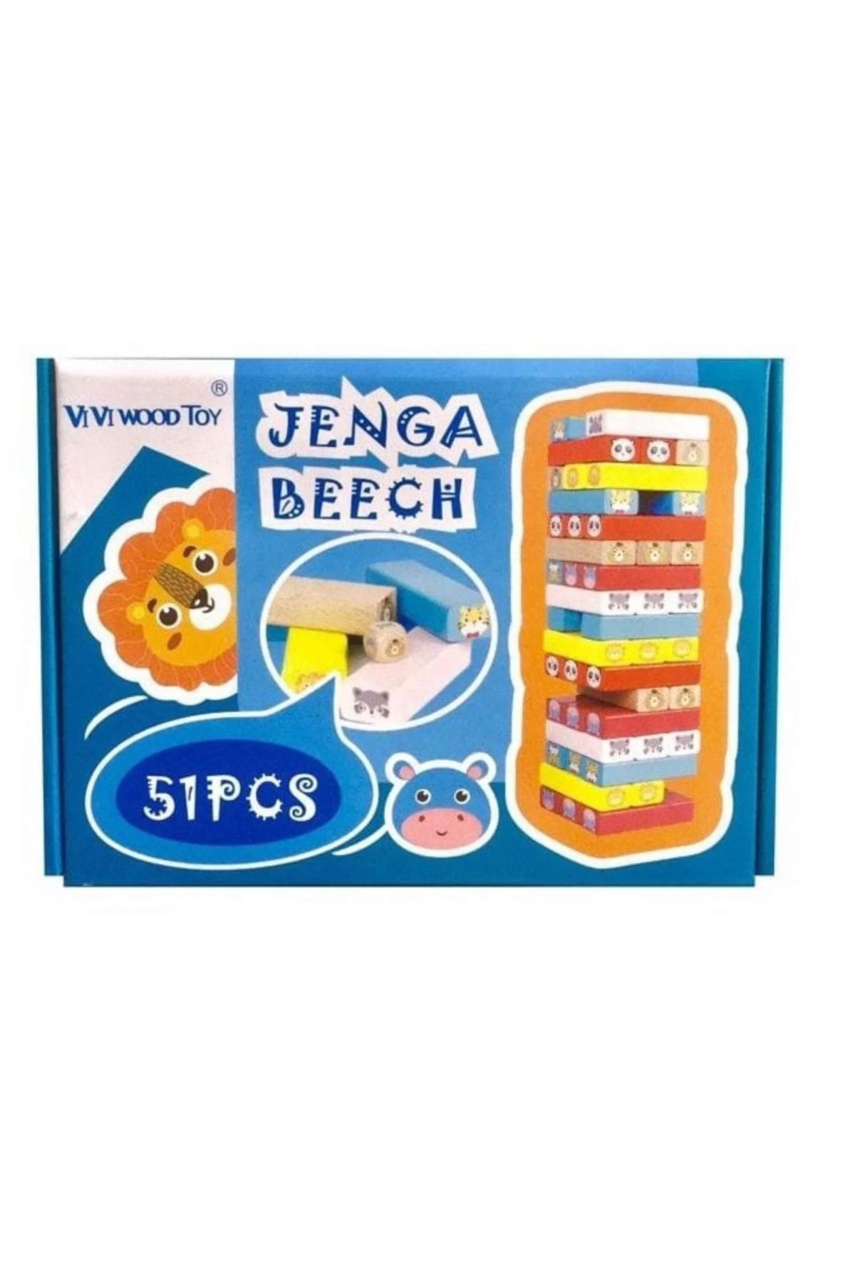 OEM-Jenga Montessori wooden unstable tower game with animals, 51 pieces 5