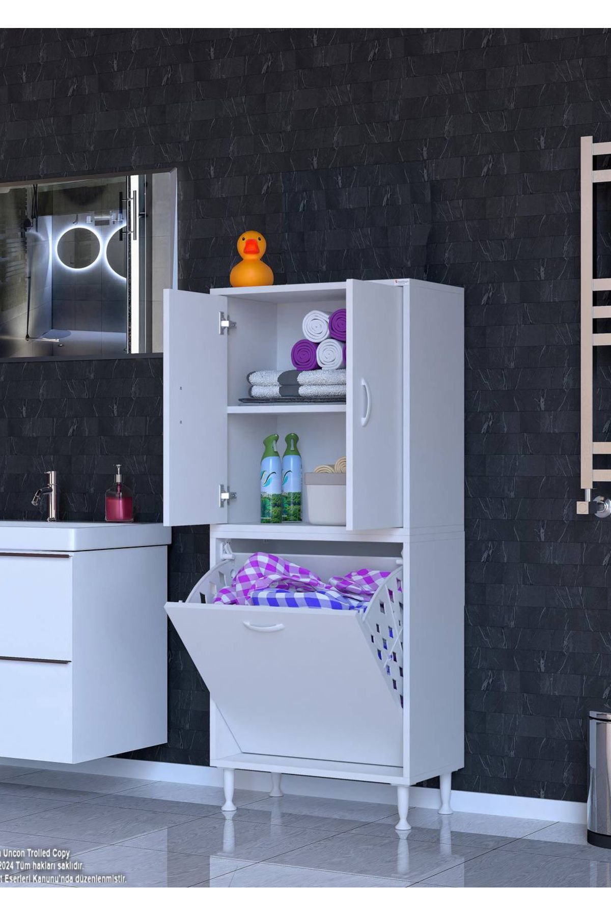 Modilayn 60 x 138 x 32,5 cm' lik Kapak İçi Çift Raflı, Tek Göz Patates,Soğan Sepetli Çok Amaçlı Dolap