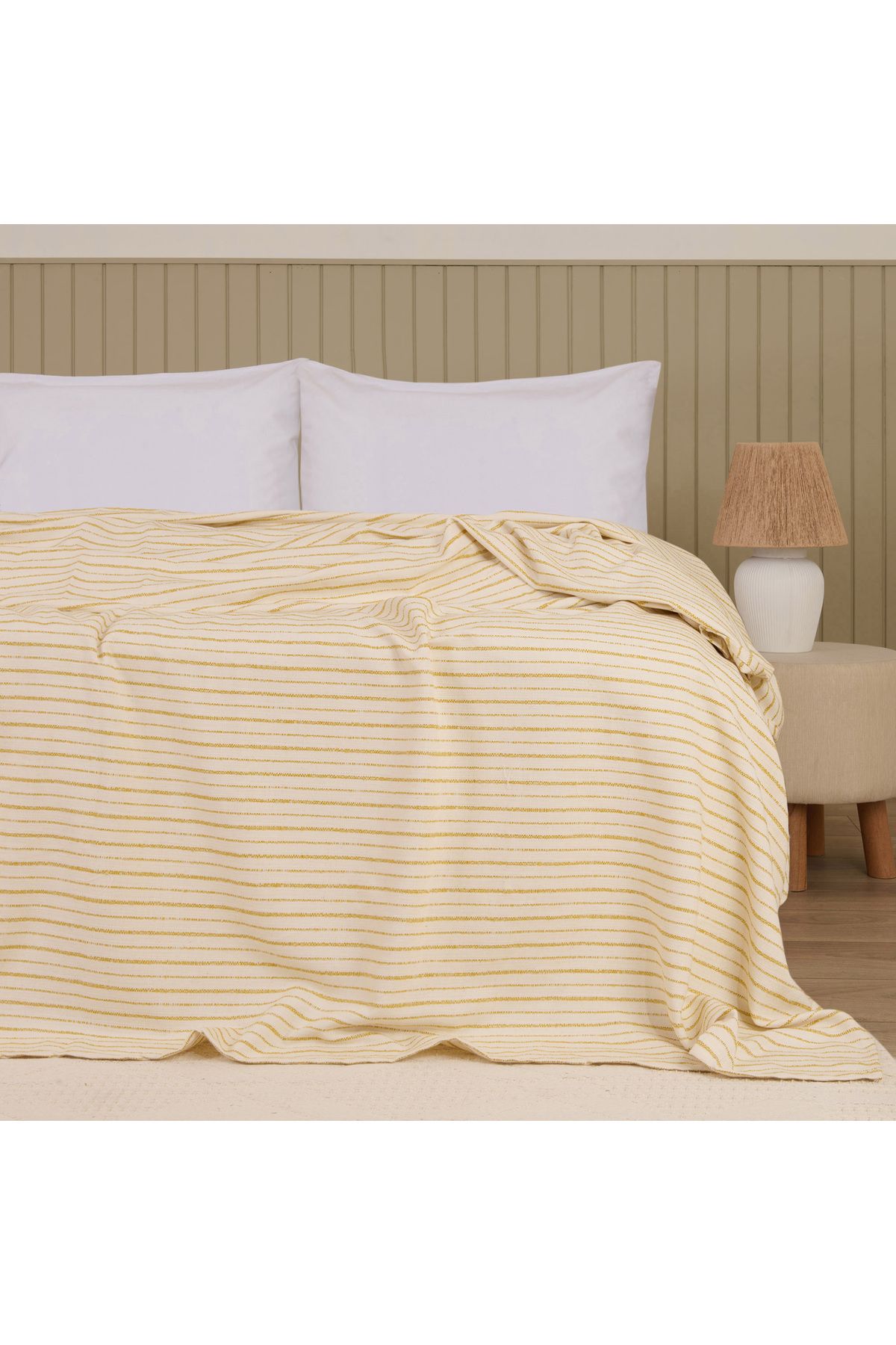 Evidea Soft Solea Tek Kişilik Pike - Ekru / Hardal - 180x240 cm