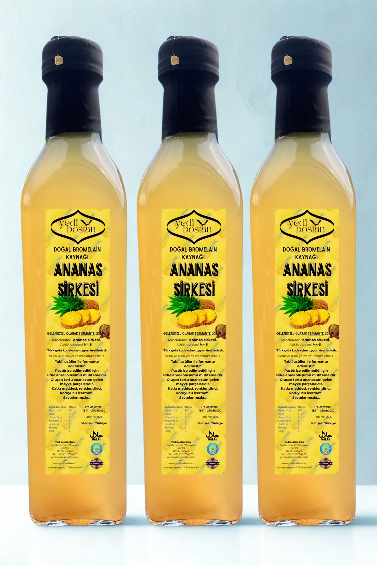 Yedibostan 3 x 500 mL Ananas Sirkesi Bromelain Kaynağı