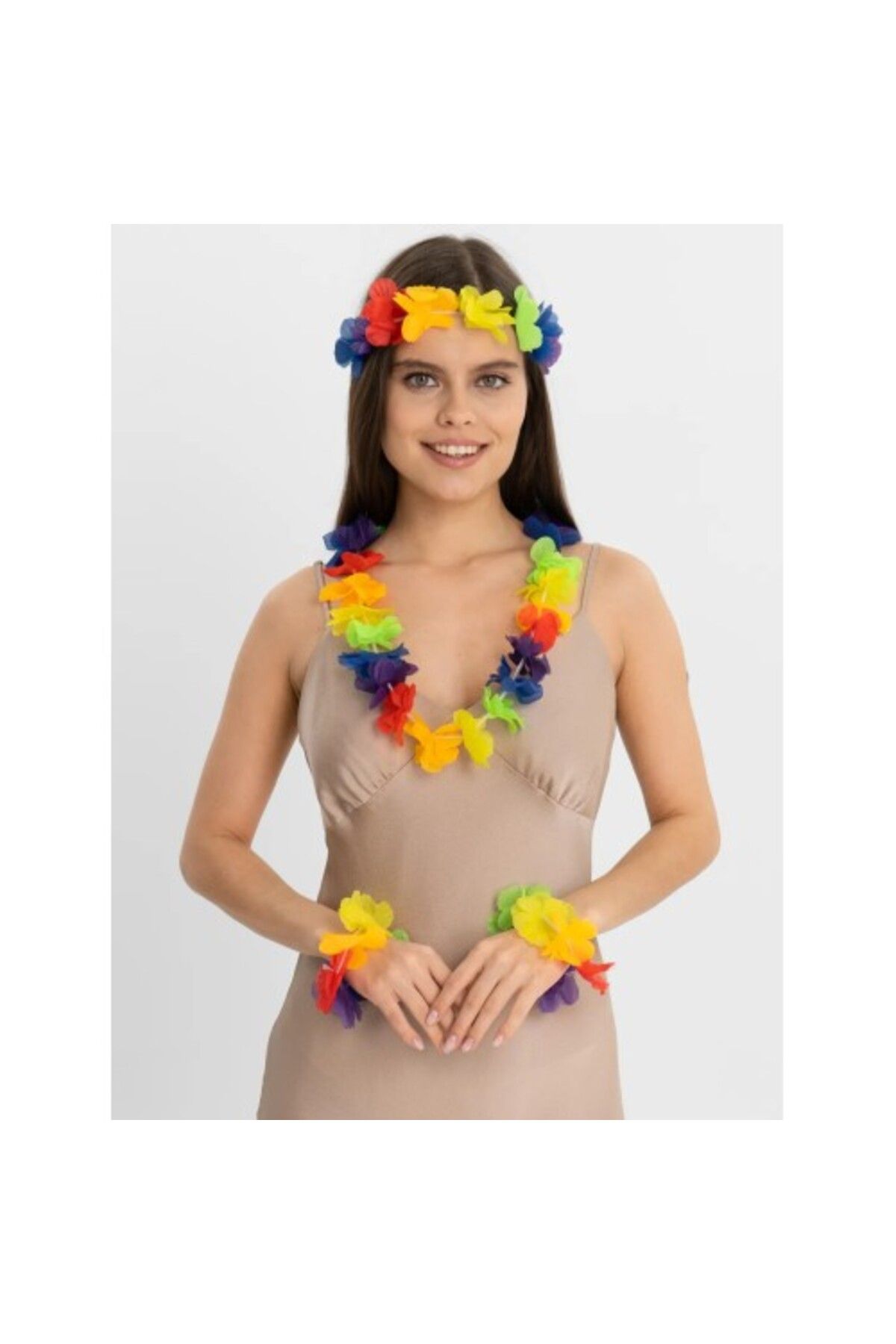 İsmiyle Al Rengarenk Hawaii Kolye Taç Bileklik Seti 4 Parça