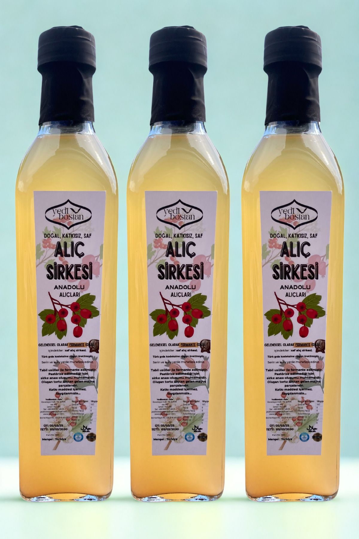 Yedibostan Keskin Alıç Sirkesi 3 x 500 mL Fırsat Paketi Cam şişe