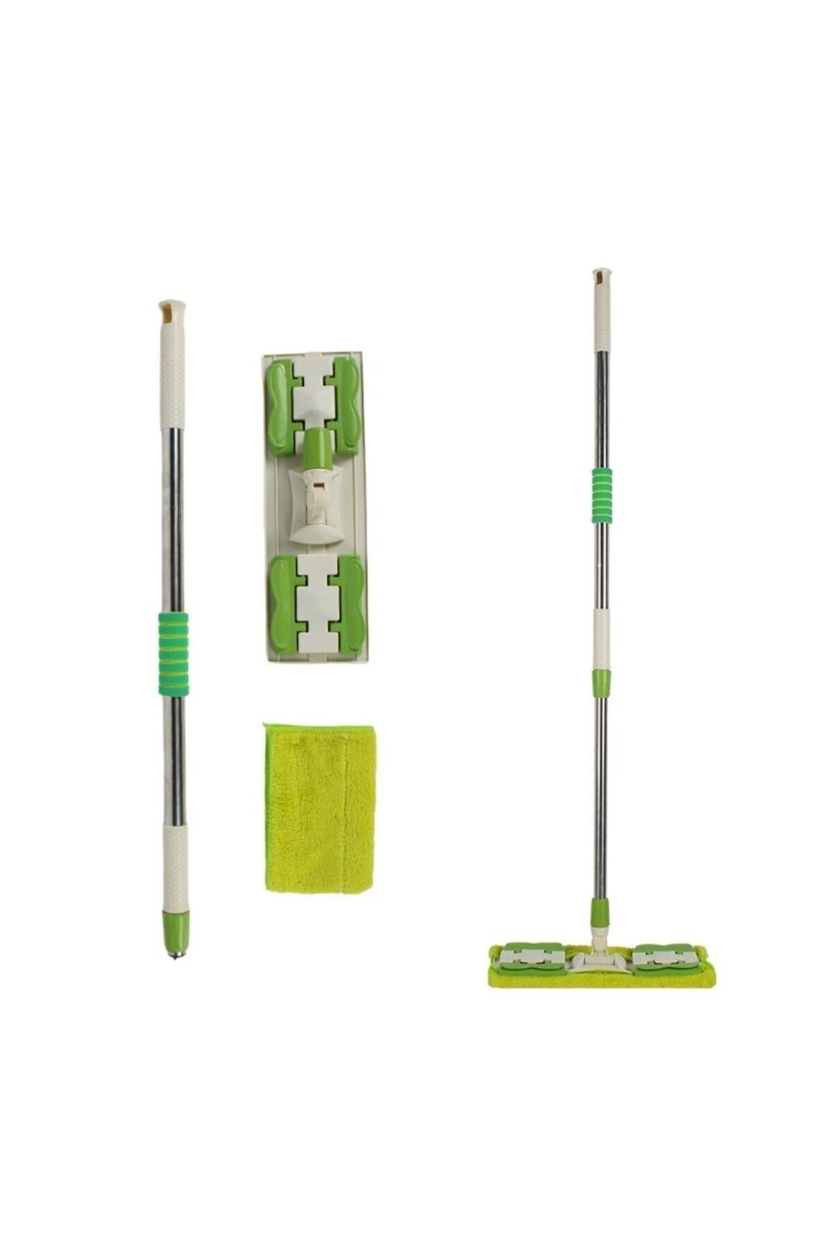 SOFT Mop Paspas Ve Mop 1 Yedek Bezli Yer Mopu Duvar Fayans Cam Temizlik Mikrofiber 4 Mandallı Mop Yeşil