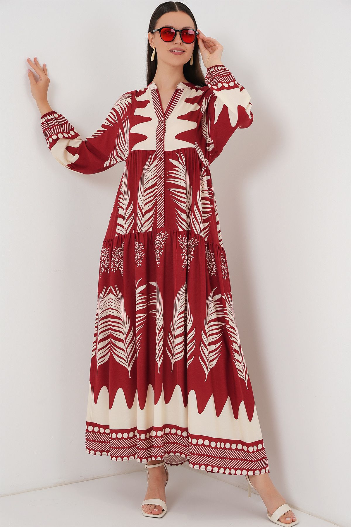 Bigdart-2423 Authentic Patterned Hijab Dress - G.Burgundy 4