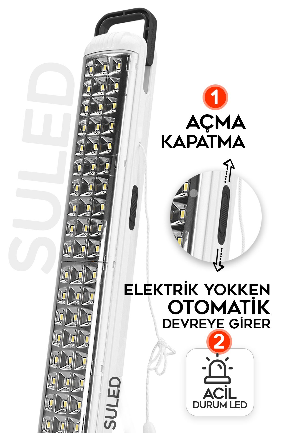 Mhm Collections Sl-1024 69 Power Li Işıldak Çekmeli Ipli Fener Şarjlı Işıldak 2 Kademeli Aydınlatma K...