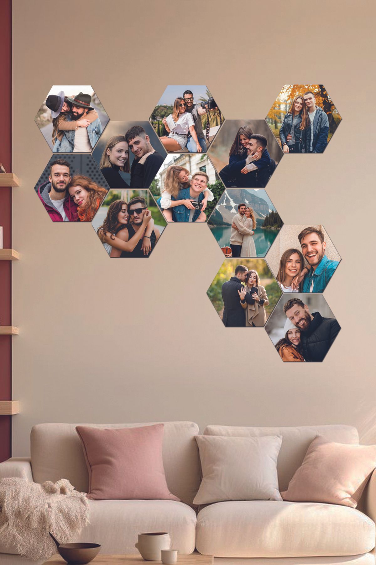 Fotomcity Kişiye Özel 12 Fotoğraflı Altıgen Mdf Tablo