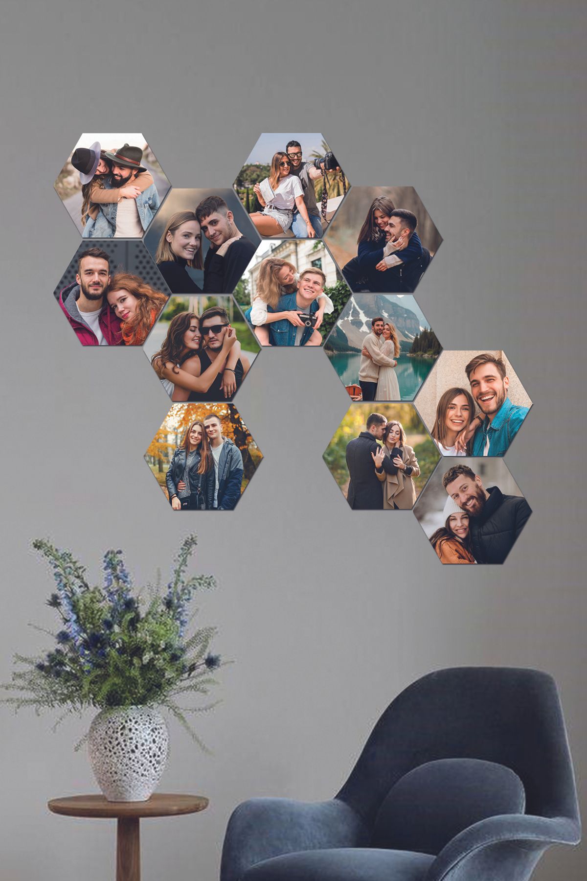 Fotomcity Kişiye Özel 12 Fotoğraflı Altıgen Mdf Tablo