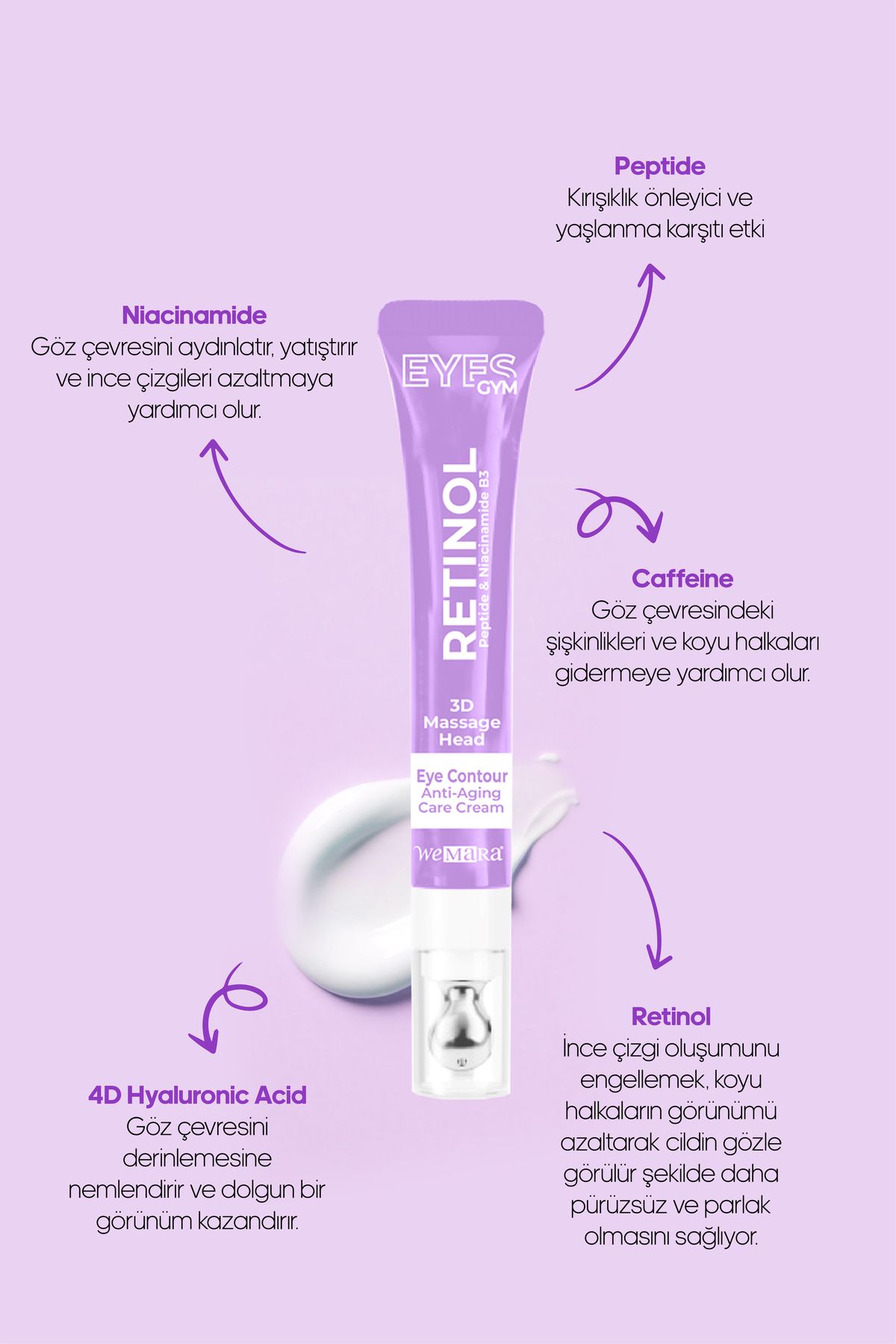 WeMara Retinol & Anti-aging (MOR) Masaj Başlıklı Göz Masaj Kremi