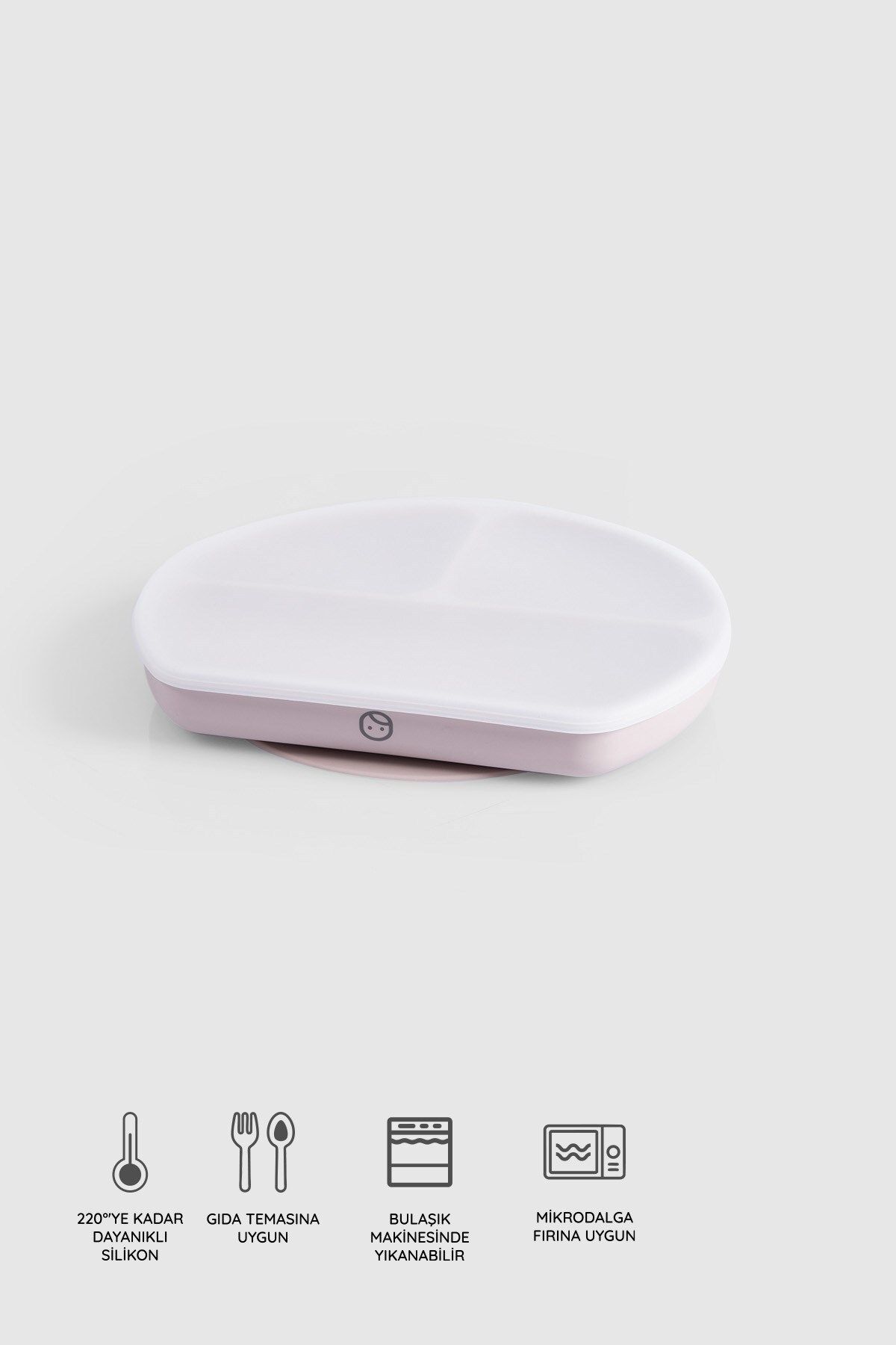 Little Gusto 3 Bölmeli Kapaklı Silikon Vakumlu Pembe Mama Tabağı