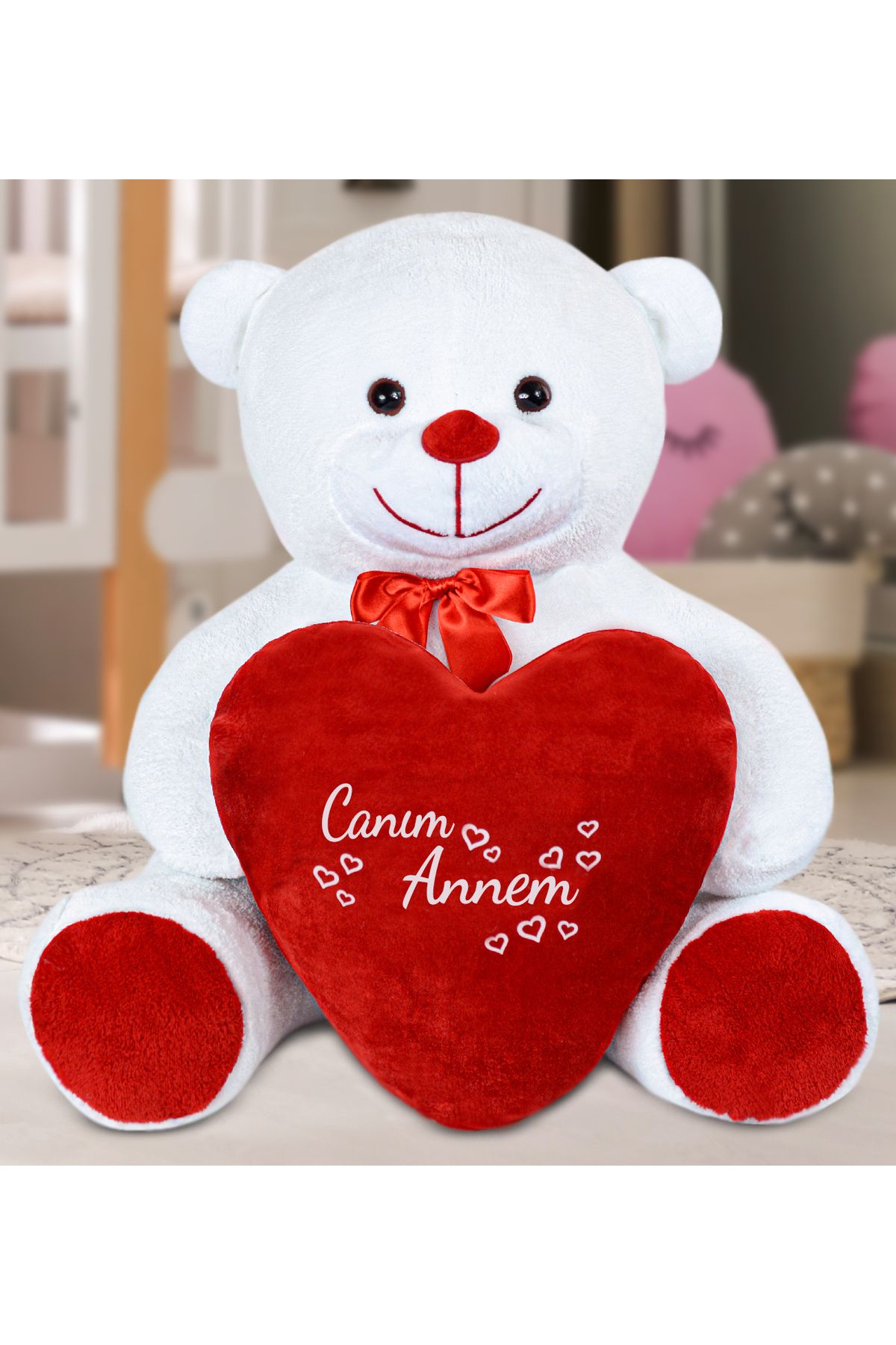 Özgüner Oyuncak 100cm Canım Annem Yazılı Kalpli Peluş Ayıcık (%100 Yerli)