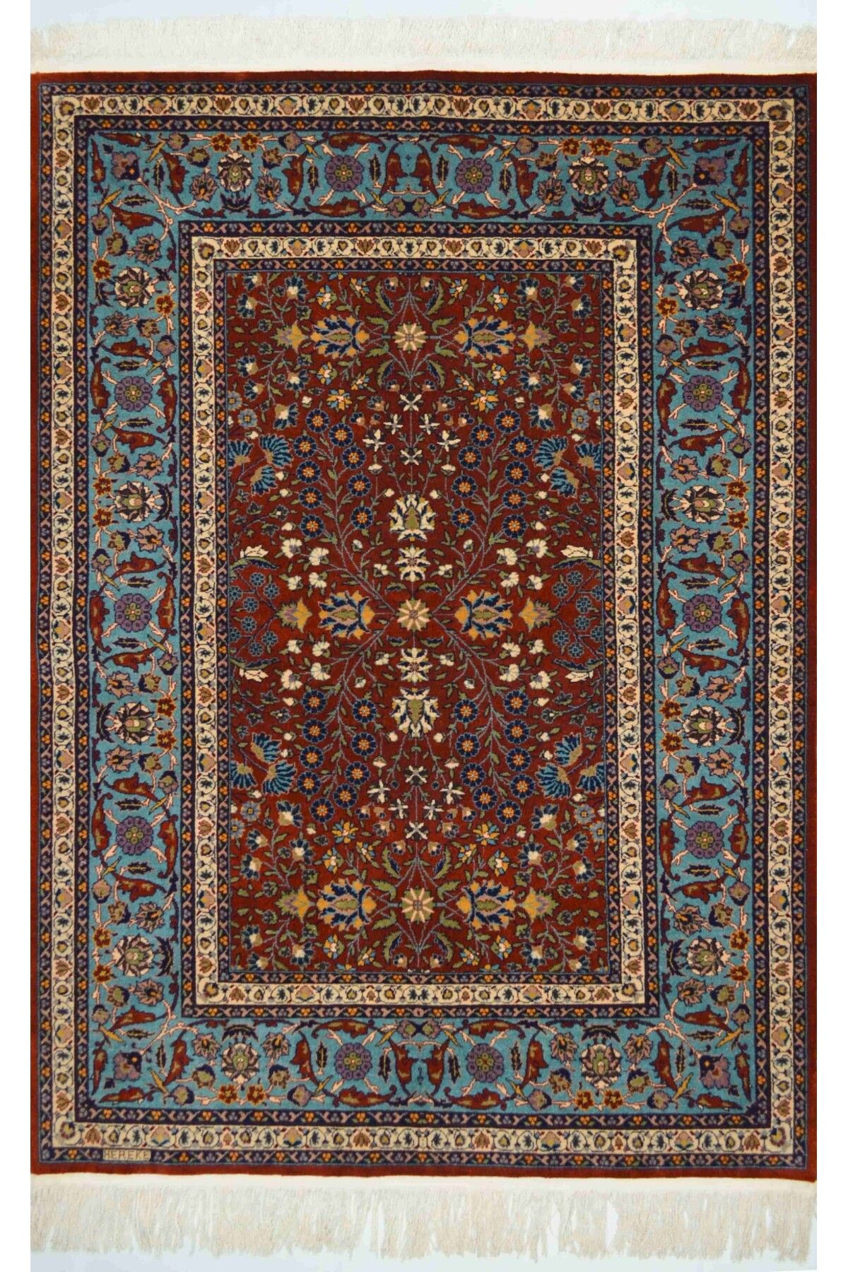 Handmade Yedidağın Çiçeği Desenli Kiremit Renk Yünden El Dokuma Hereke Halısı 116x170 cm (1.92 m²)