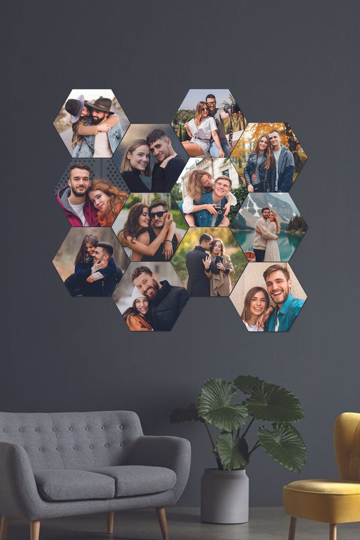 Fotomcity Kişiye Özel 12 Fotoğraflı Altıgen Mdf Tablo