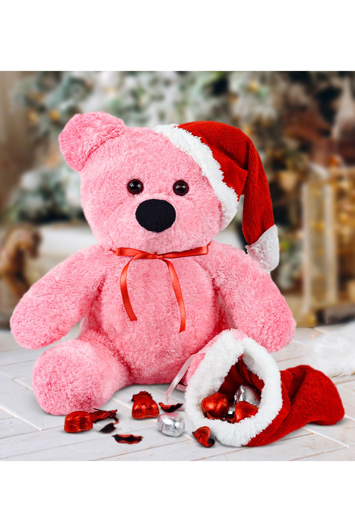 Özgüner Oyuncak 55 Cm Noel Baba Şapkalı Ayıcık (%100 Yerli)