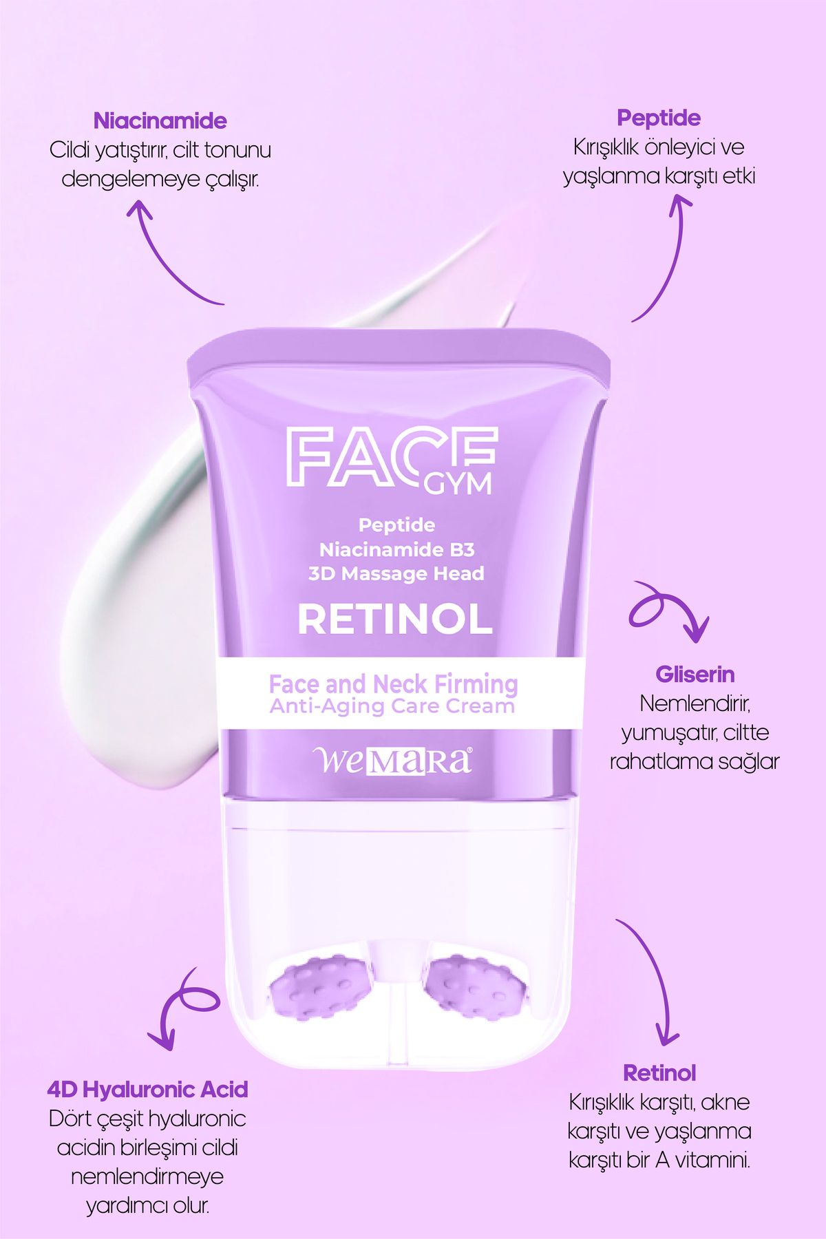 Retinol & Anti-aging (MOR) Masaj Başlıklı Yüz Kremi