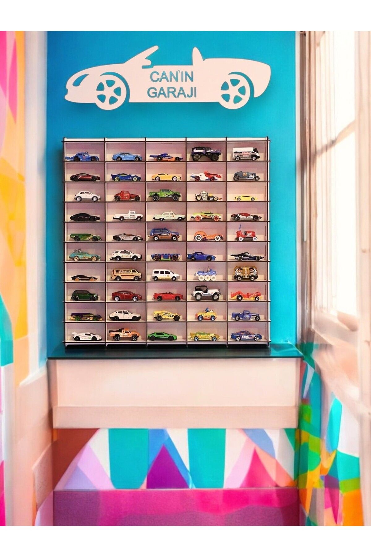Oyuncak Araba Rafı 50'li Beyaz (hotwheels VE oyuncak Arabalar Için Uygundur)