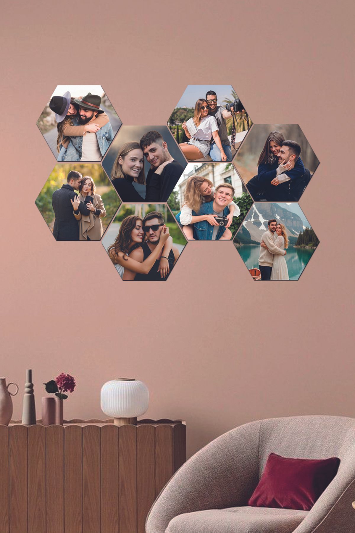 Fotomcity Kişiye Özel 8 Fotoğraflı Altıgen Mdf Tablo